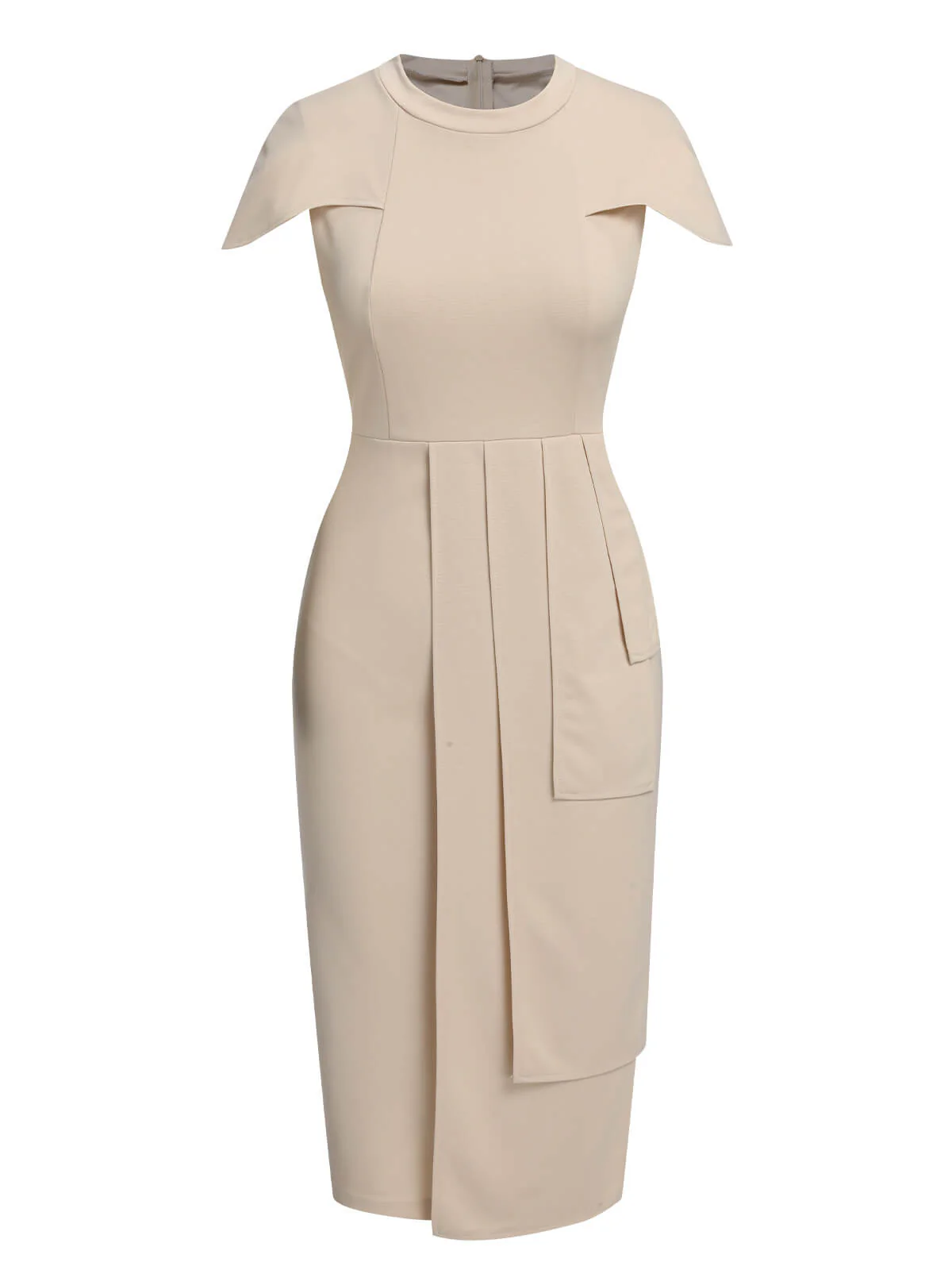 1960s Solid Cap Sleeved Pencil Dress - Image 2