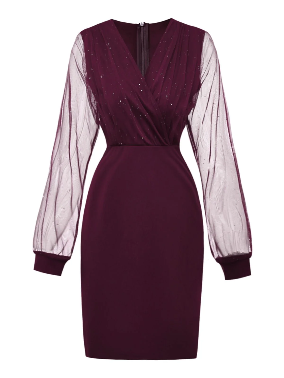 1960s Solid Glitter V-Neck Mesh Bodycon Dress - Image 2