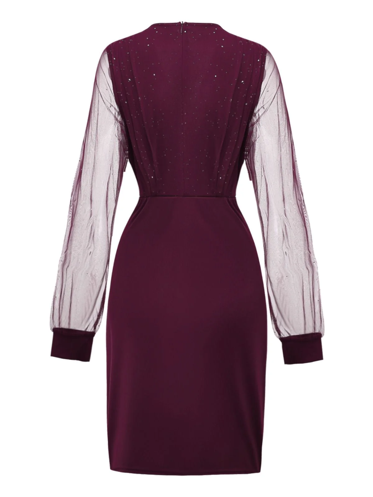 1960s Solid Glitter V-Neck Mesh Bodycon Dress - Image 3