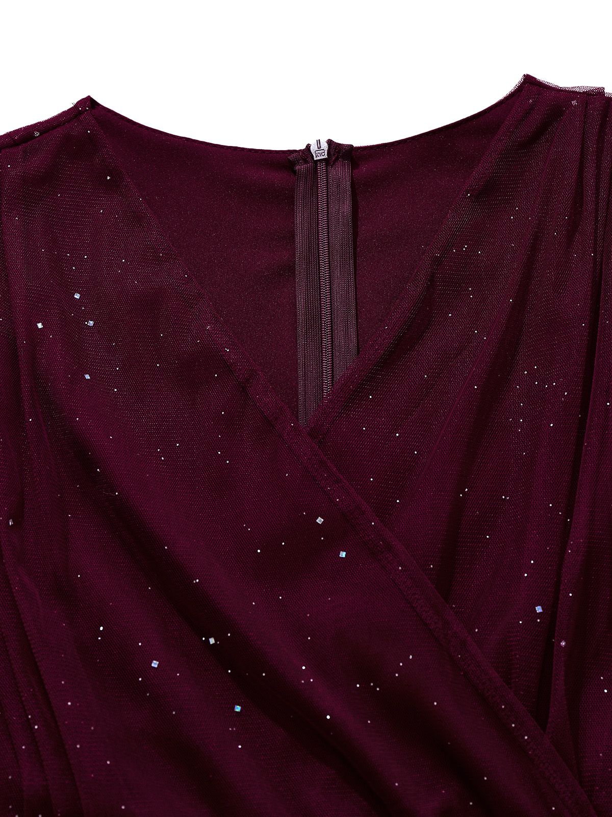 1960s Solid Glitter V-Neck Mesh Bodycon Dress - Image 5