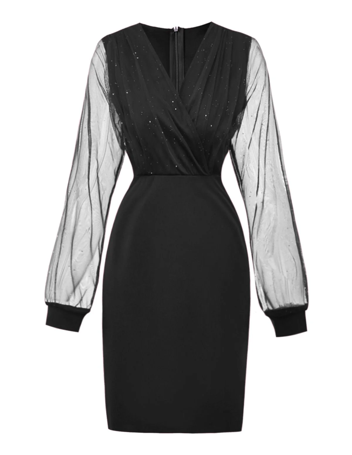 1960s Solid Glitter V-Neck Mesh Bodycon Dress - Image 8