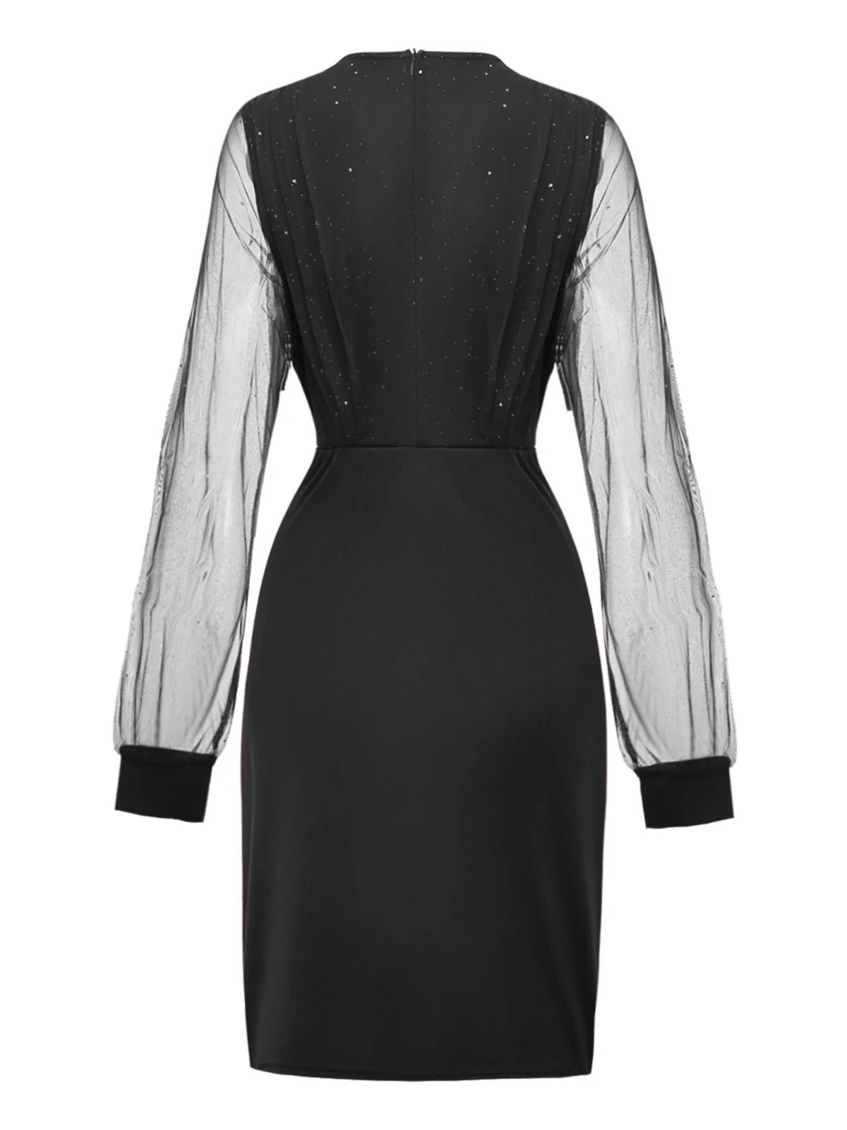 1960s Solid Glitter V-Neck Mesh Bodycon Dress - Image 9