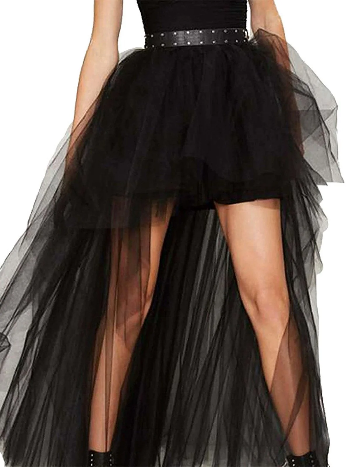 1960s Solid High-Low Hem Mesh Skirt - Image 2