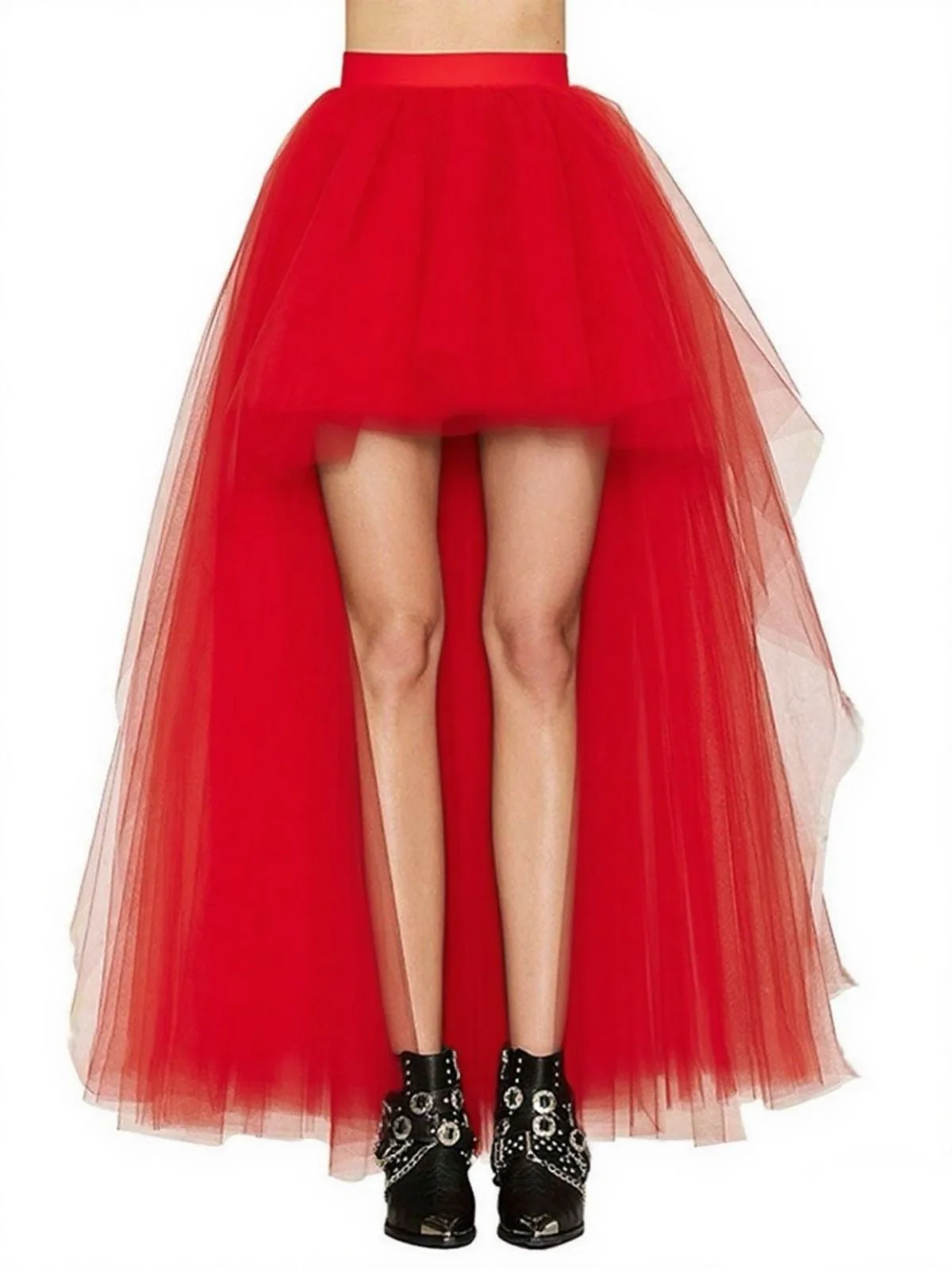1960s Solid High-Low Hem Mesh Skirt - Image 3
