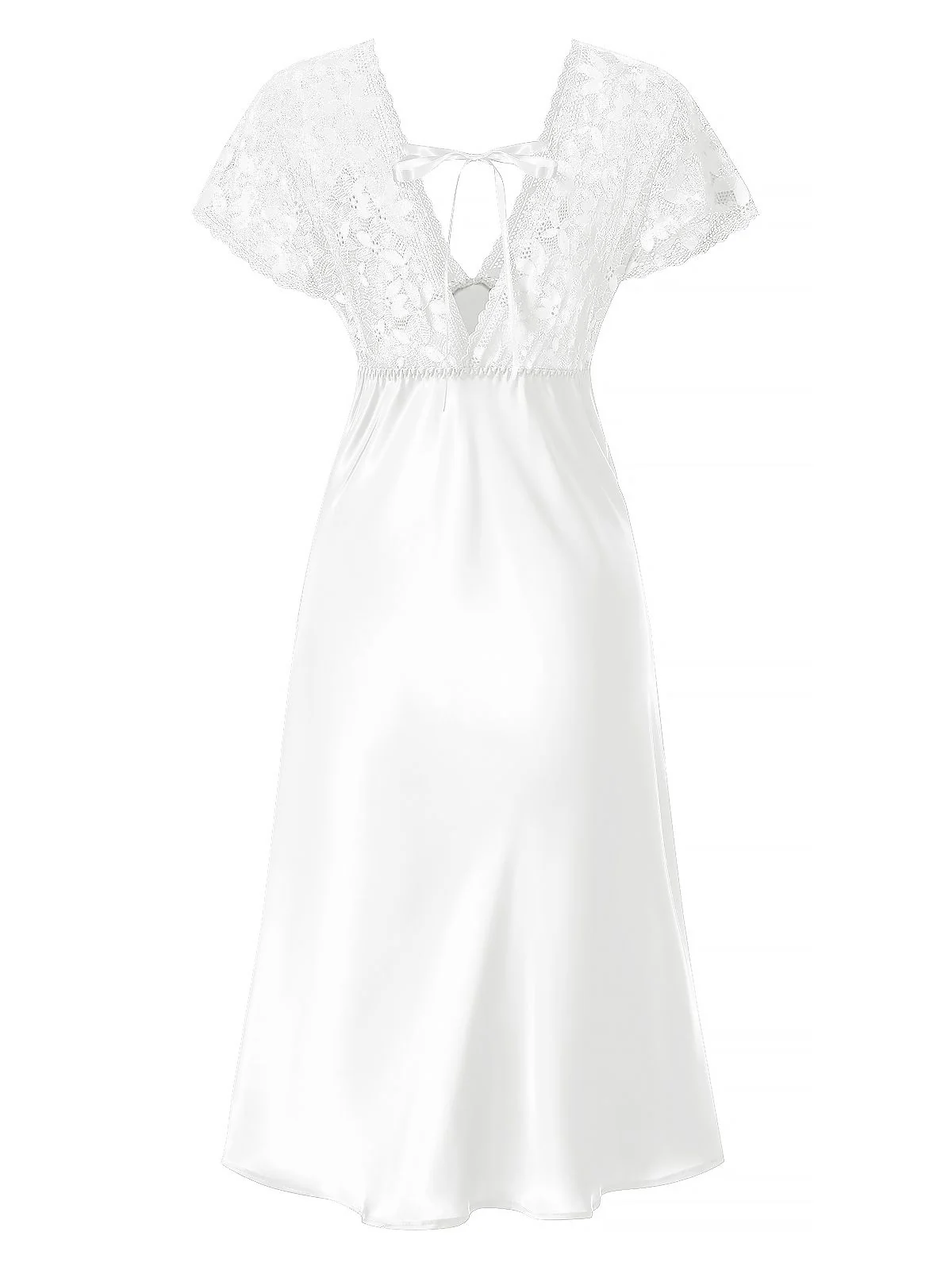 1960s Solid Lace Satin Patchwork V-neck Side-Slit Nightgown - Image 11