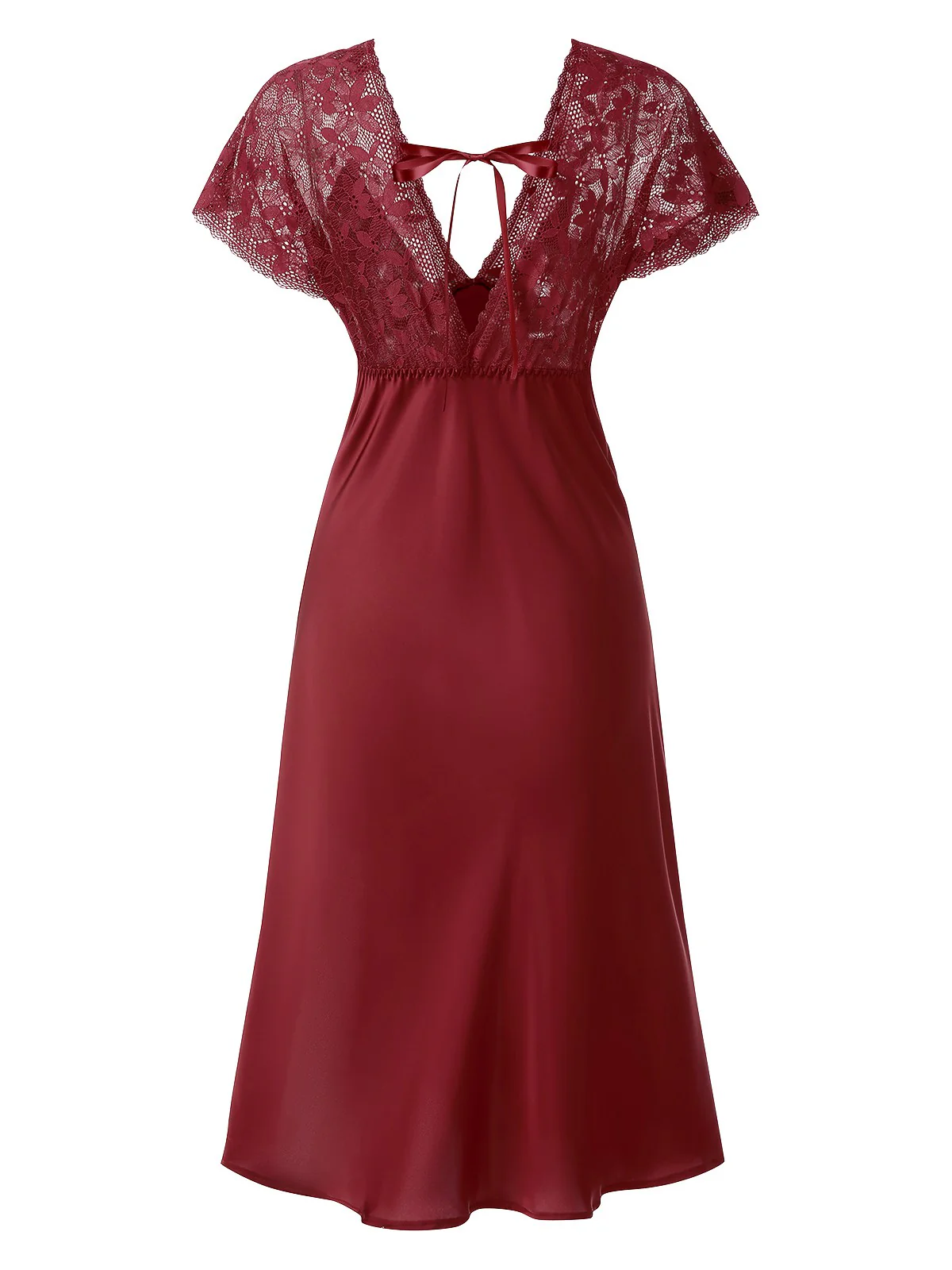 1960s Solid Lace Satin Patchwork V-neck Side-Slit Nightgown - Image 3