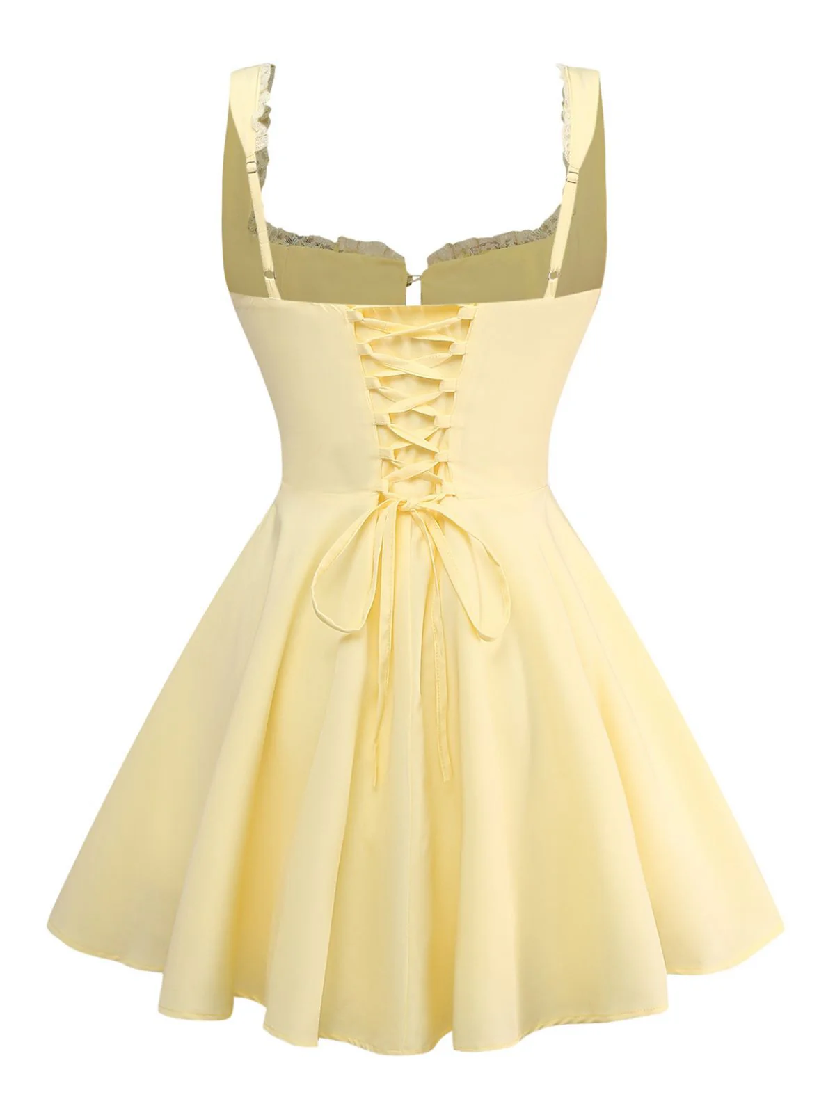 1960s Solid Lace Straps Lace-Up Skater Dress - Image 3