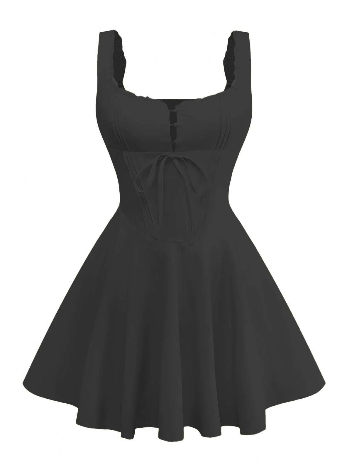 1960s Solid Lace Straps Lace-Up Skater Dress - Image 7