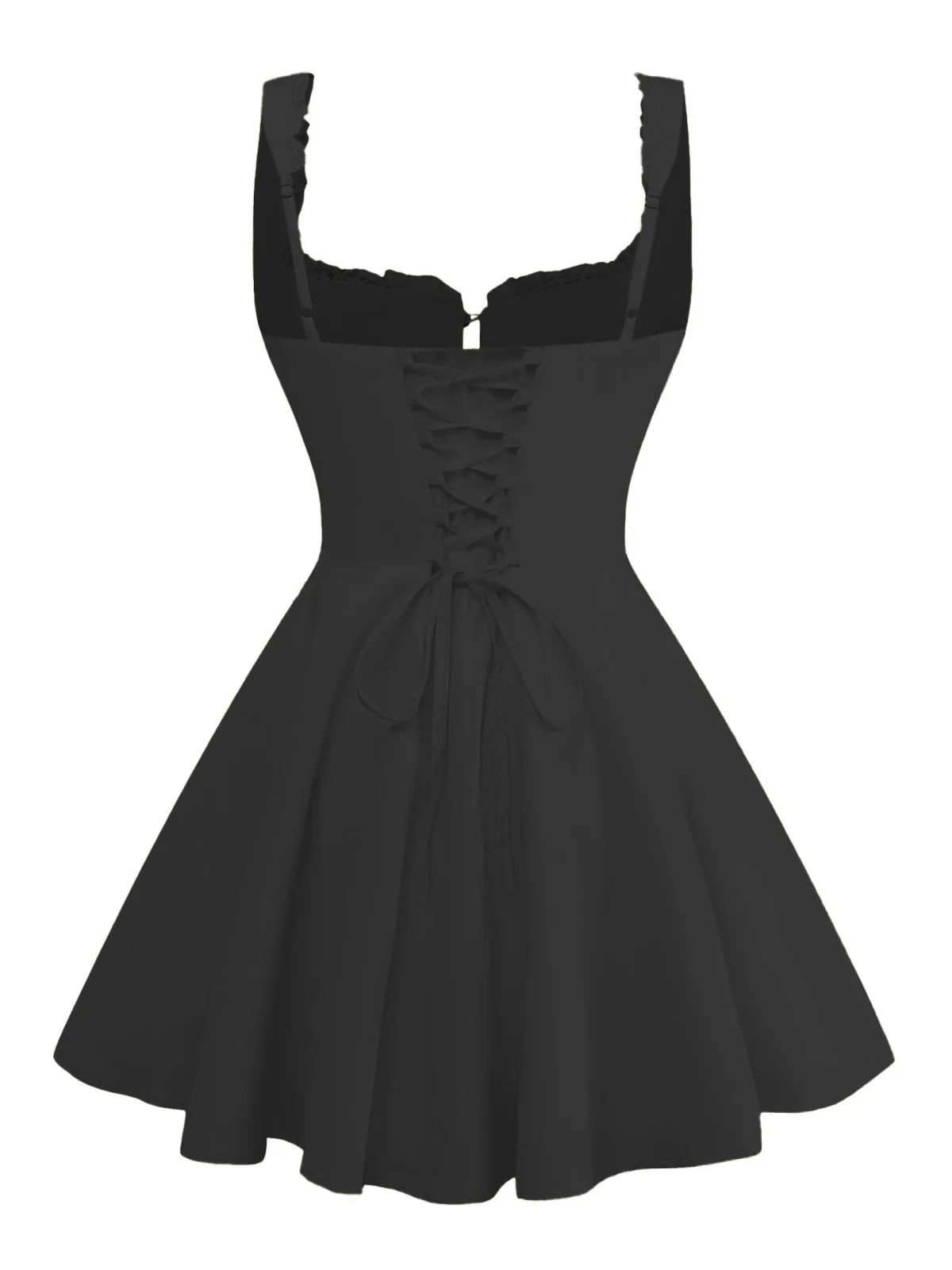 1960s Solid Lace Straps Lace-Up Skater Dress - Image 8