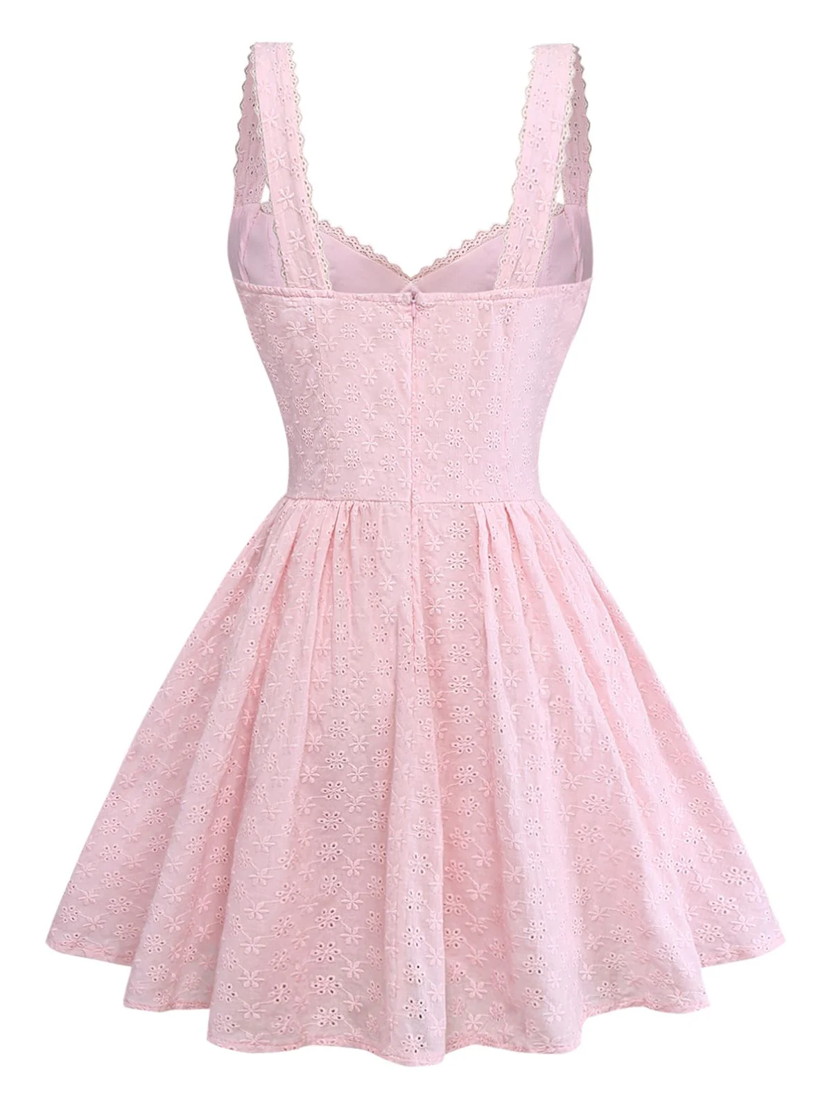 1960s Solid Lace Trim Deep V-Neck Mini Dress - Image 3
