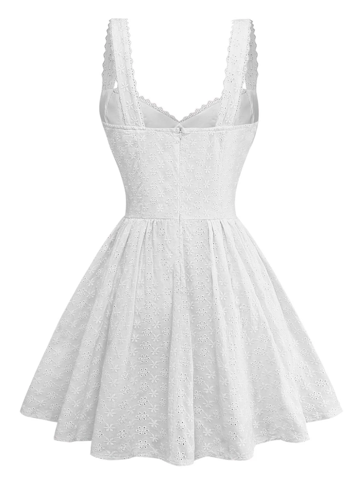 1960s Solid Lace Trim Deep V-Neck Mini Dress - Image 9