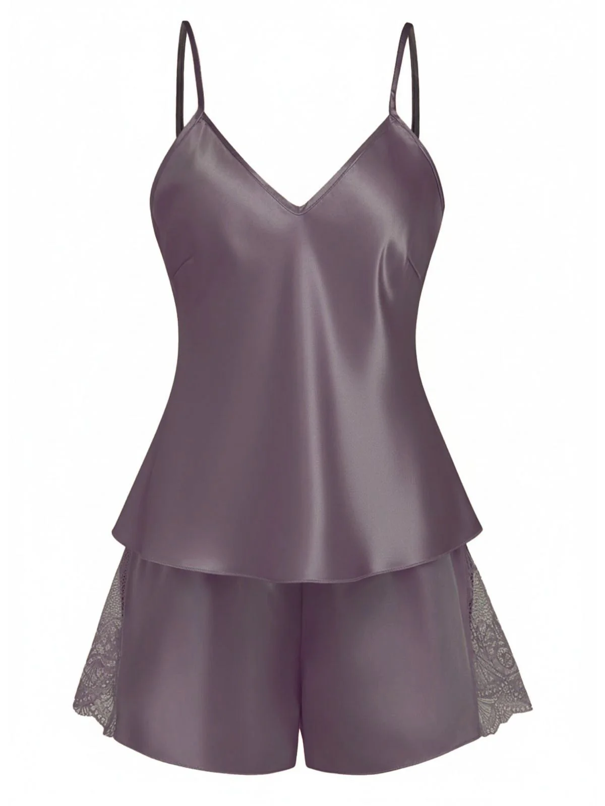 1960s Solid Lace Trim Satin Cami Patchwork Pajama Set - Image 8