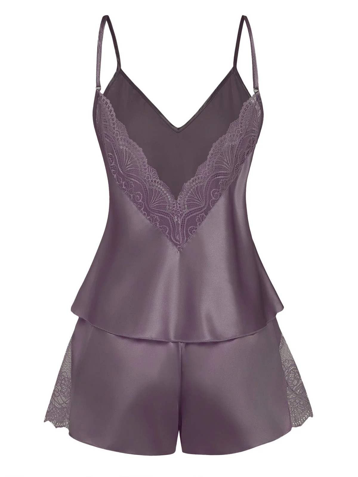 1960s Solid Lace Trim Satin Cami Patchwork Pajama Set - Image 9