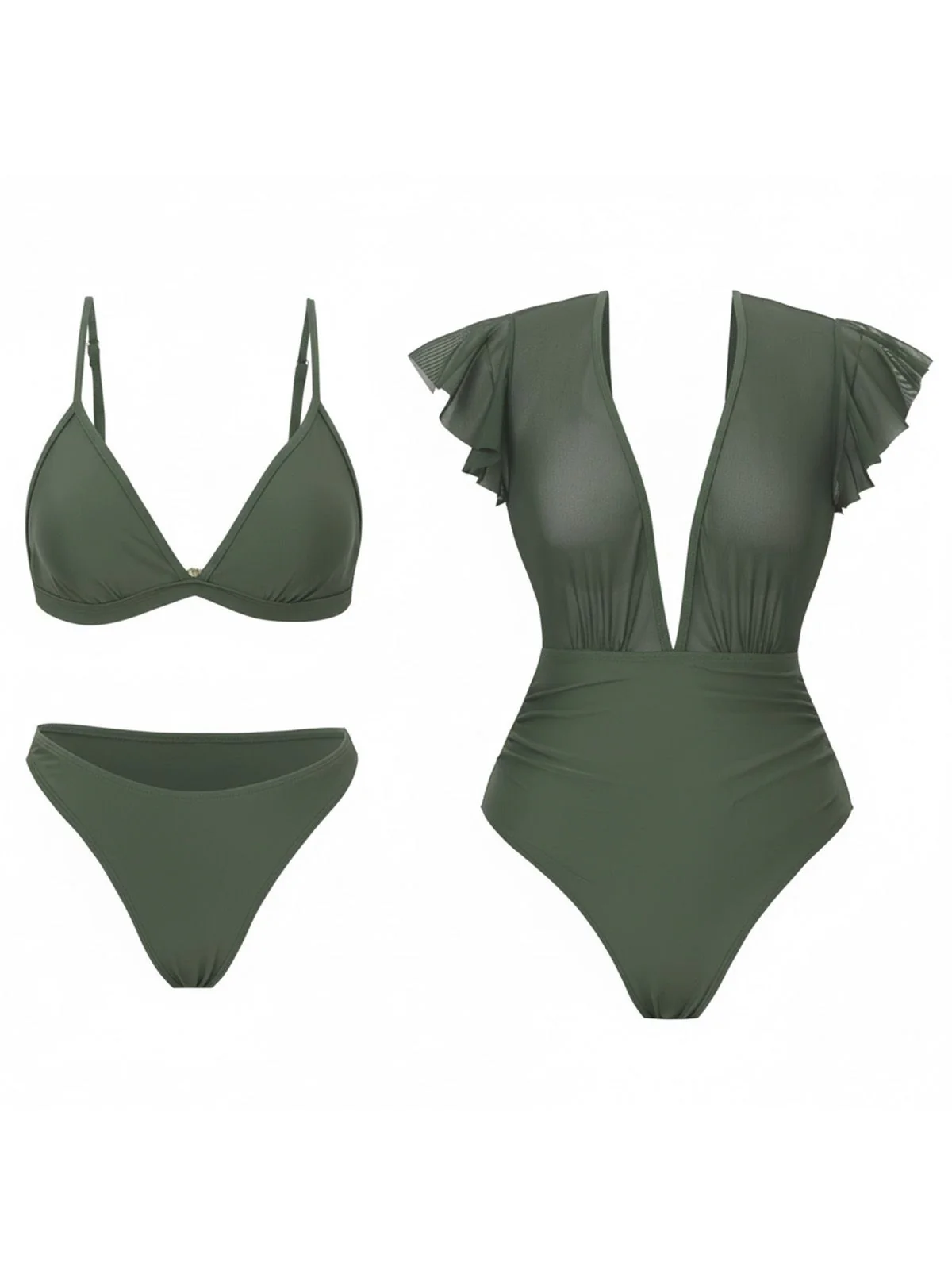 1960s Solid Mesh Plunge Bikini Set & Cover-Up - Image 11