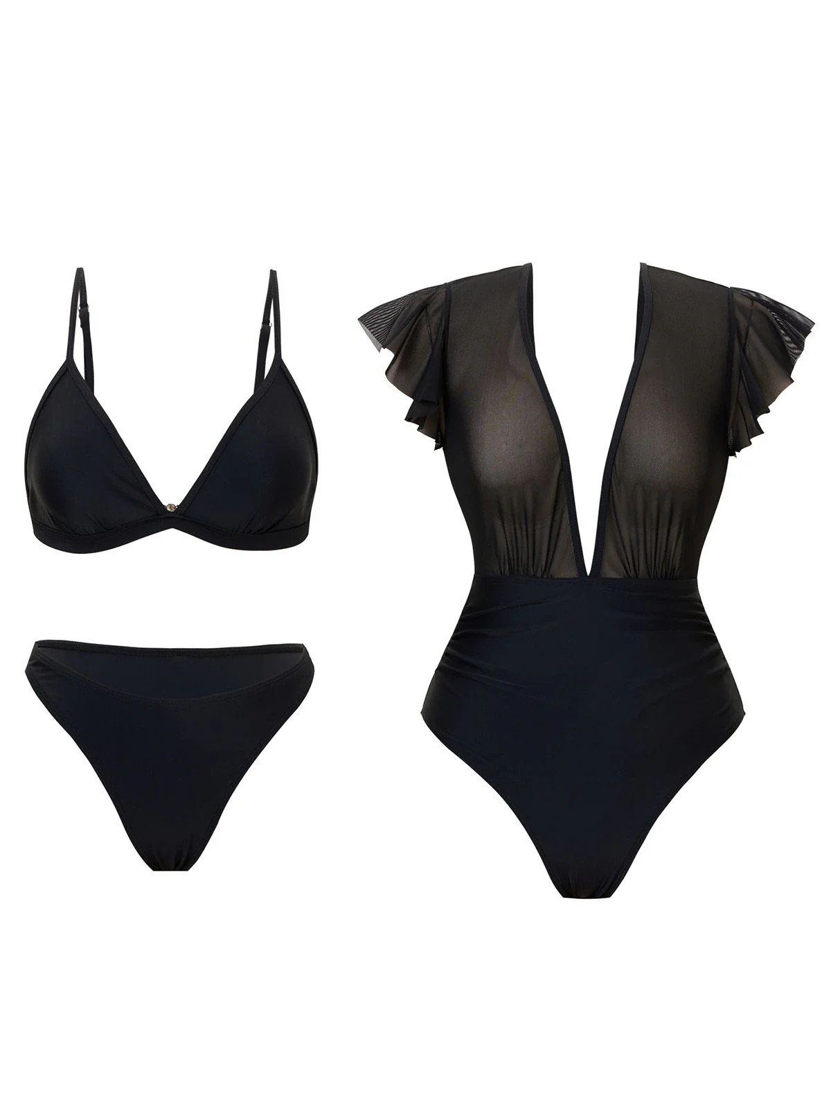1960s Solid Mesh Plunge Bikini Set & Cover-Up - Image 2