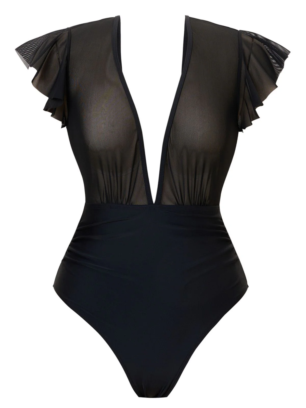 1960s Solid Mesh Plunge Bikini Set & Cover-Up - Image 5