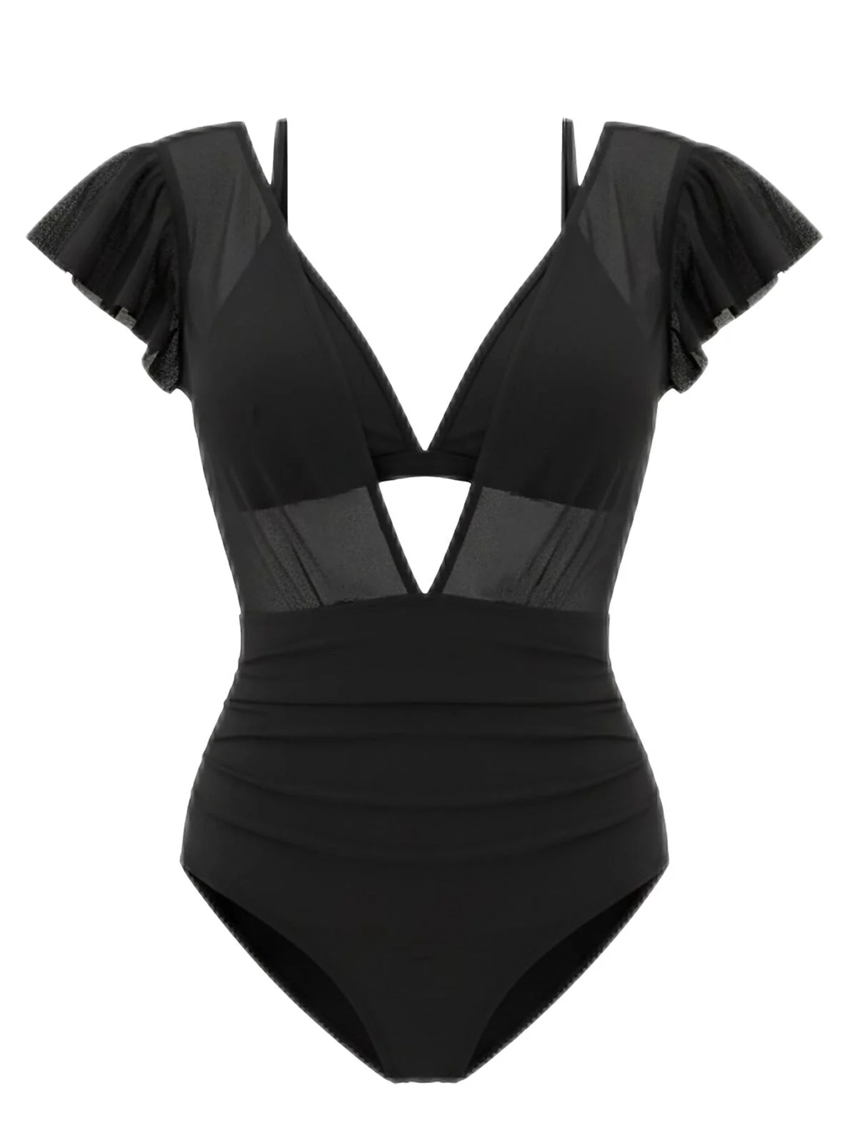 1960s Solid Mesh Plunge Bikini Set & Cover-Up - Image 6
