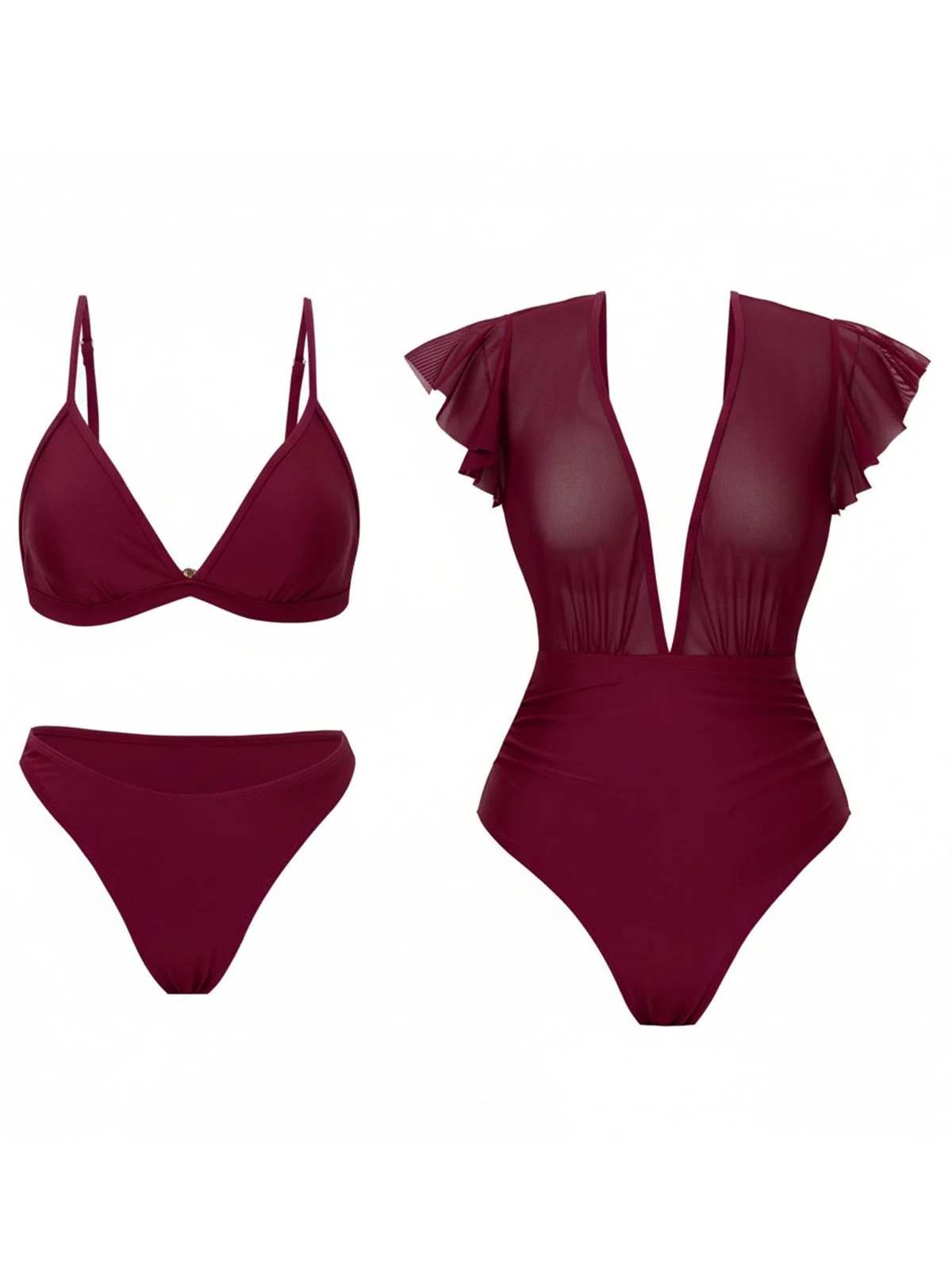 1960s Solid Mesh Plunge Bikini Set & Cover-Up - Image 9