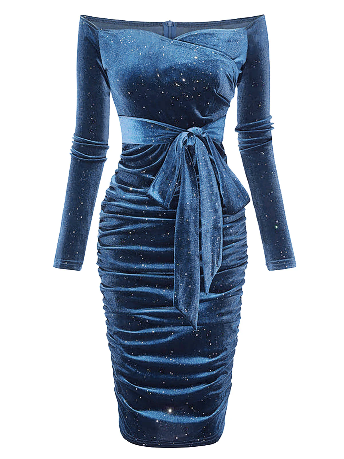 1960s Solid Off-Shoulder Velvet Dress - Image 5
