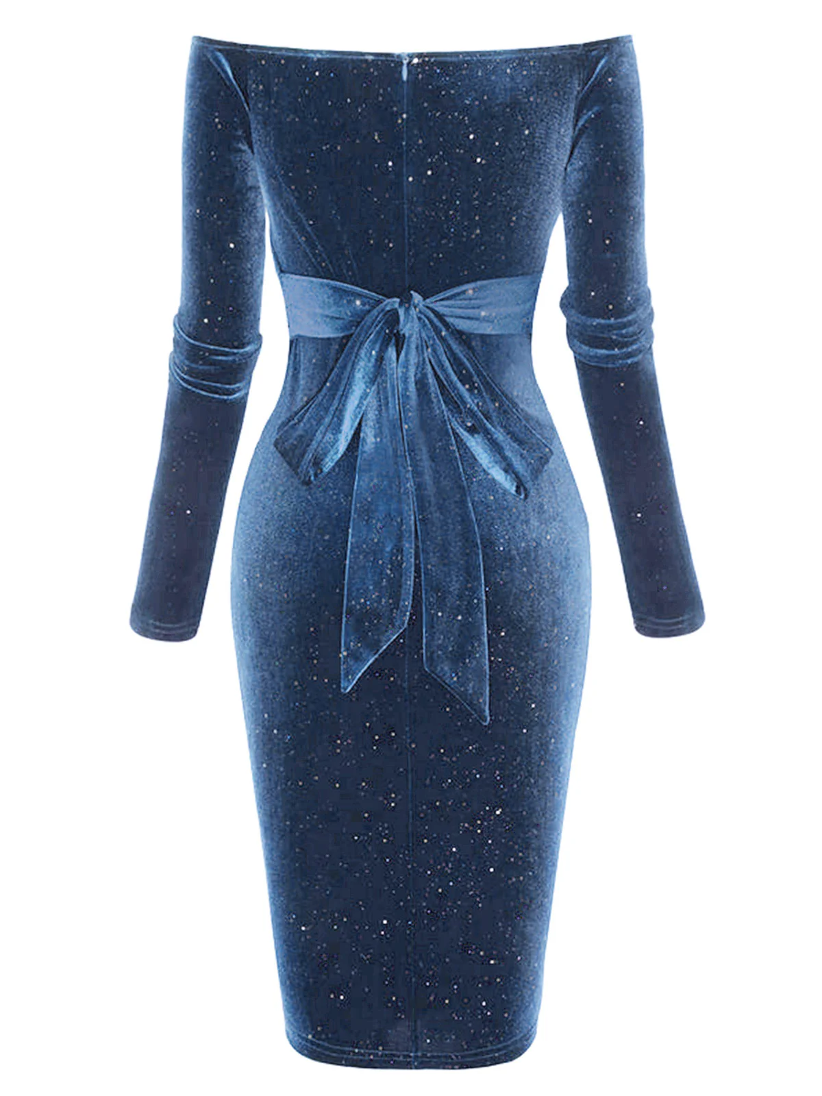 1960s Solid Off-Shoulder Velvet Dress - Image 6