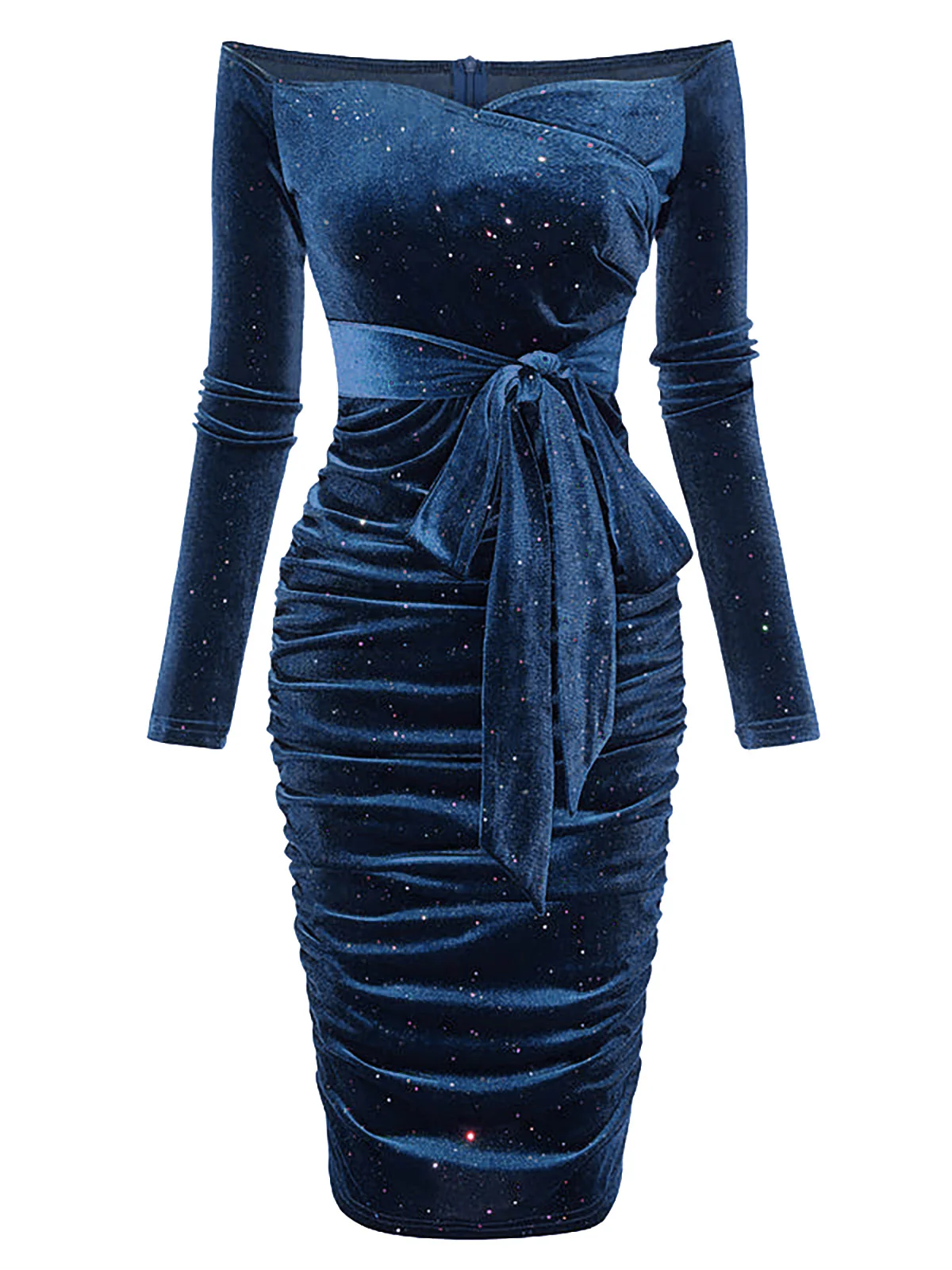 1960s Solid Off-Shoulder Velvet Dress - Image 7