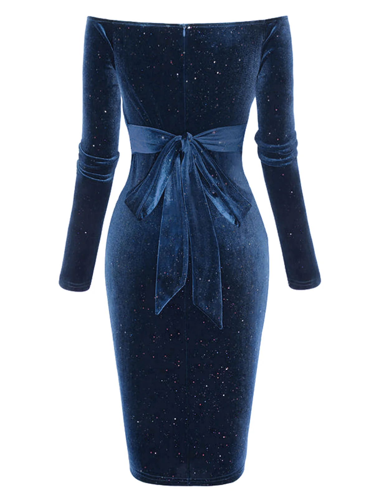 1960s Solid Off-Shoulder Velvet Dress - Image 8