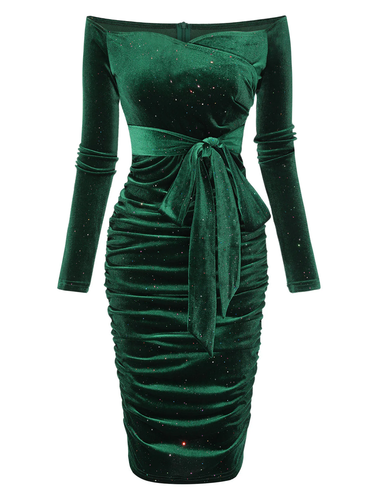 1960s Solid Off-Shoulder Velvet Dress - Image 2