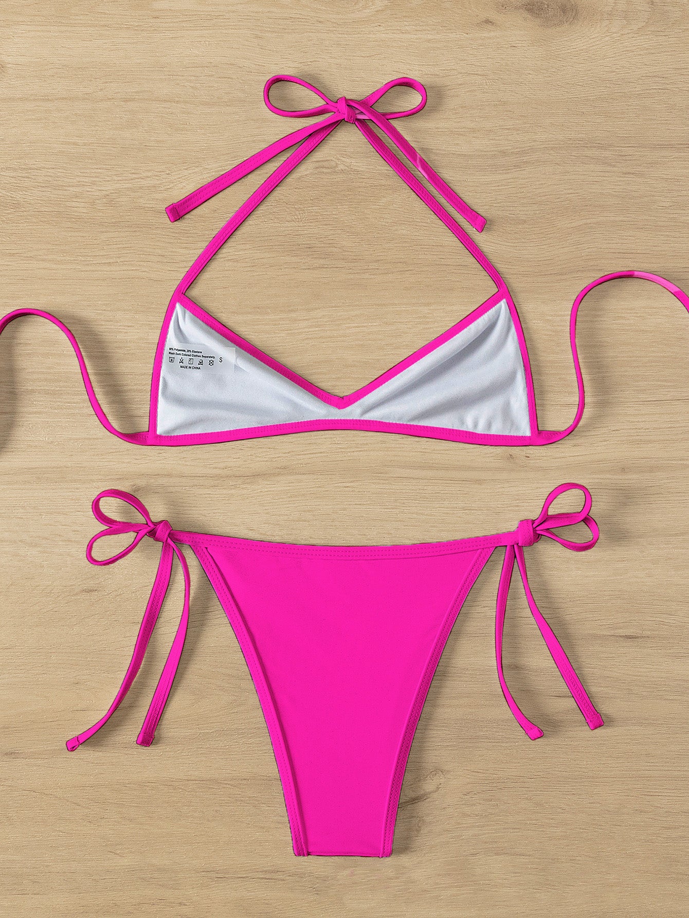 1960s Solid Ruched Halter Lace-Up Bikini Set - Image 2
