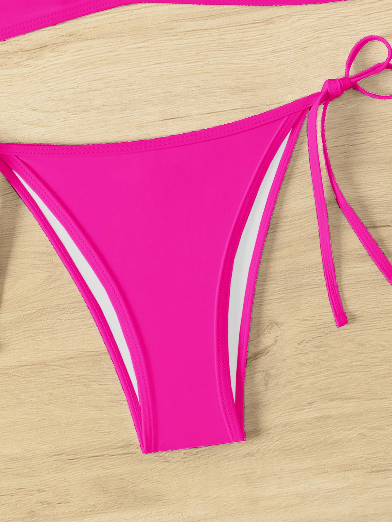 1960s Solid Ruched Halter Lace-Up Bikini Set - Image 3