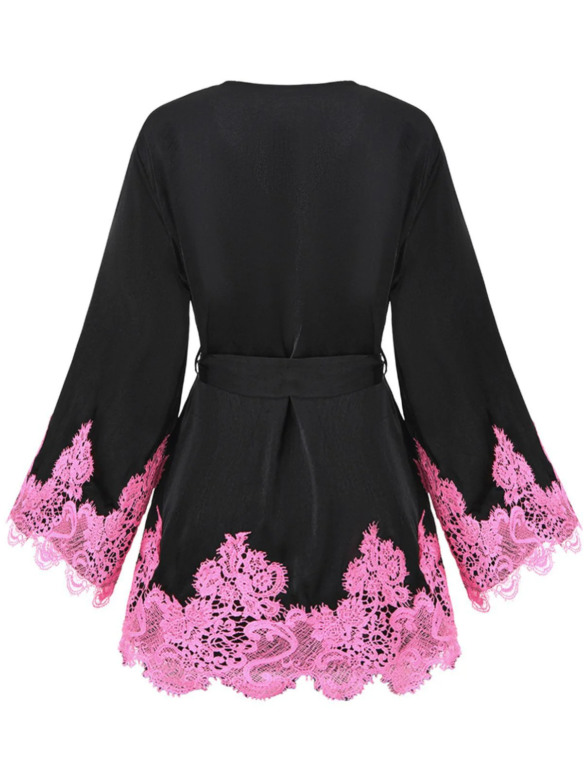 1960s Solid Satin Lace Trim Patchwork Tie Dress - Image 2