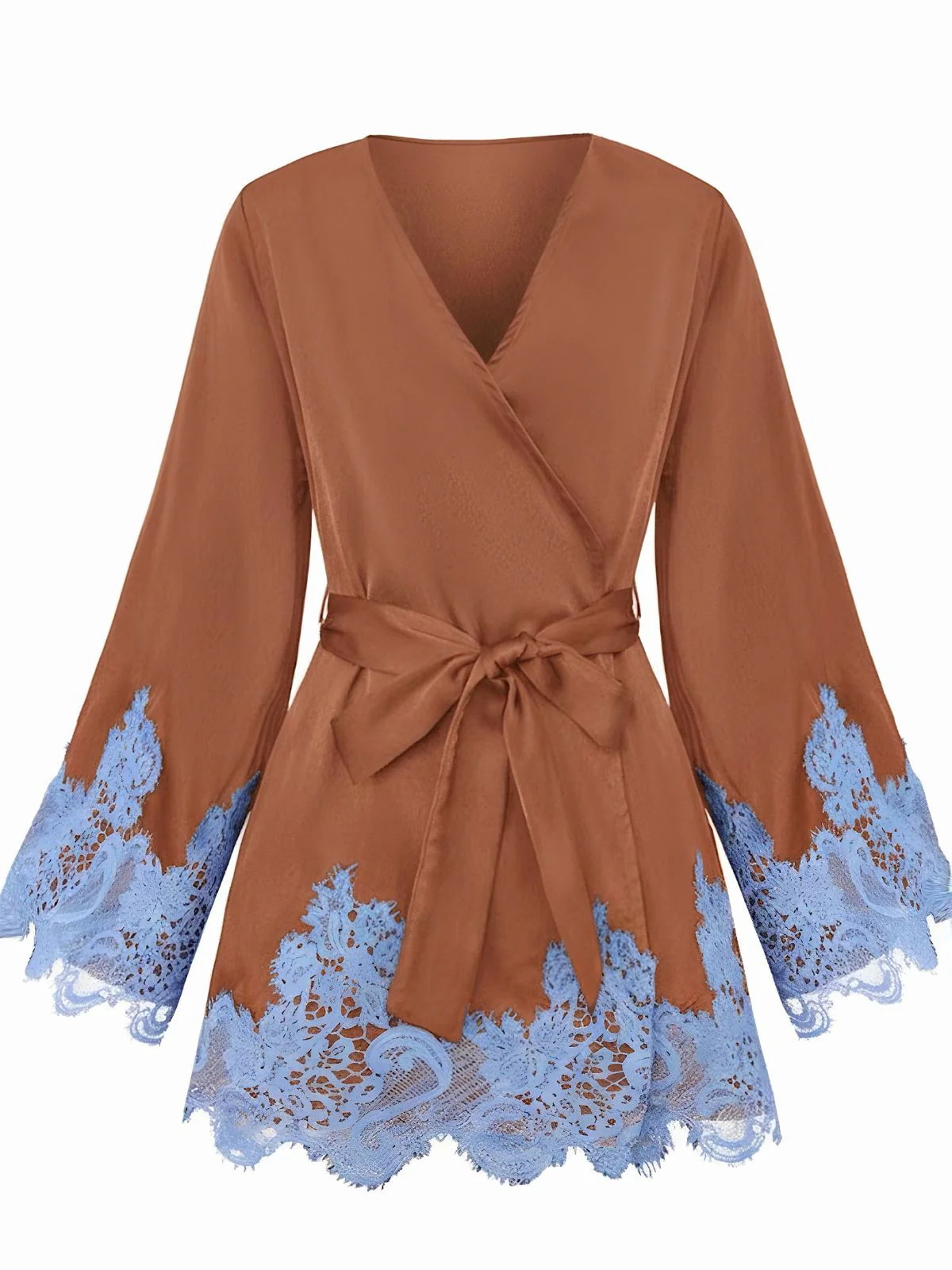 1960s Solid Satin Lace Trim Patchwork Tie Dress - Image 7