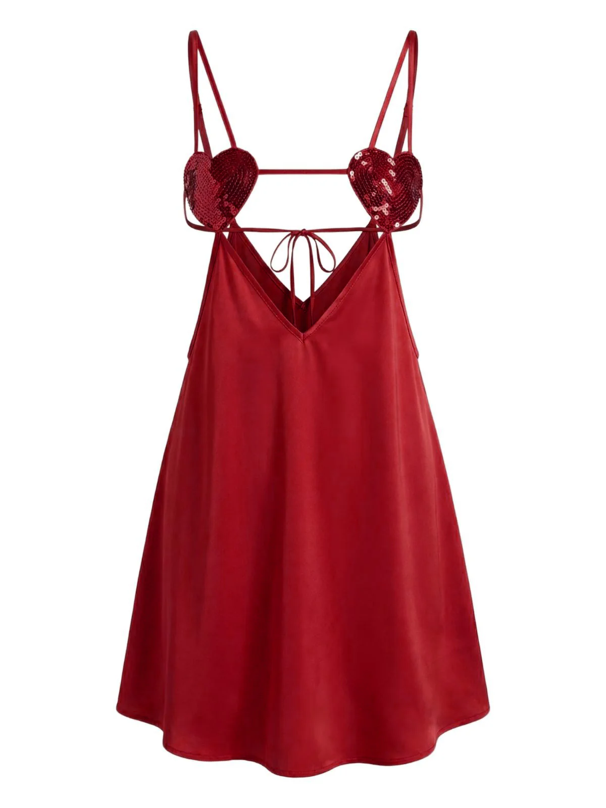 1960s Solid Satin Sequined Heart Sexy Cami Nightgown - Image 2