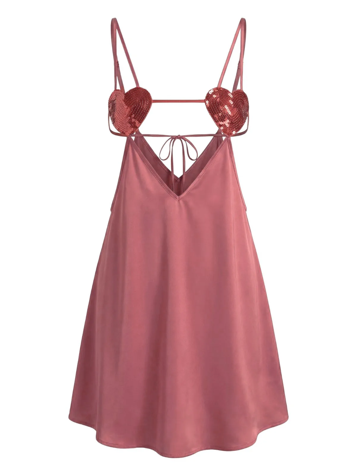 1960s Solid Satin Sequined Heart Sexy Cami Nightgown - Image 8