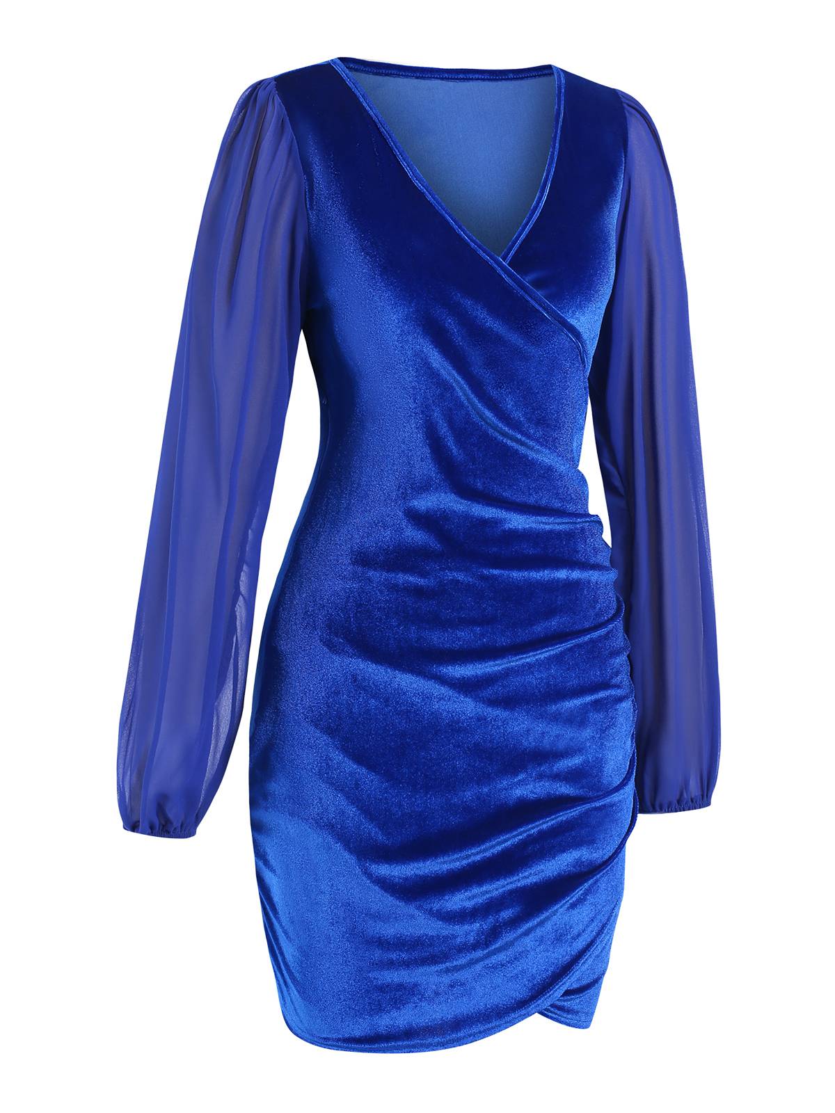 1960s Solid Sheer Sleeves V-Neck Velvet Dress - Image 10