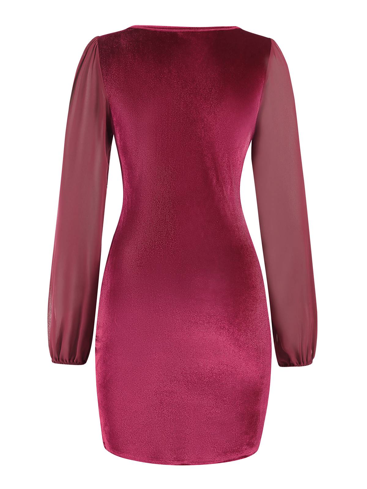 1960s Solid Sheer Sleeves V-Neck Velvet Dress - Image 3