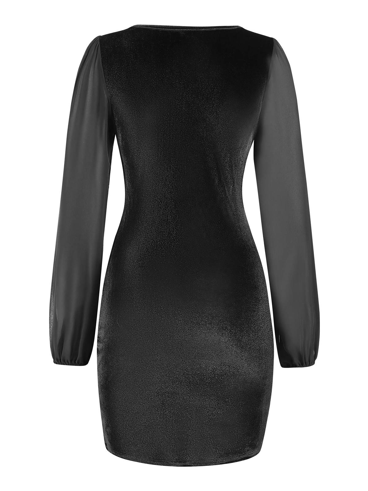 1960s Solid Sheer Sleeves V-Neck Velvet Dress - Image 7