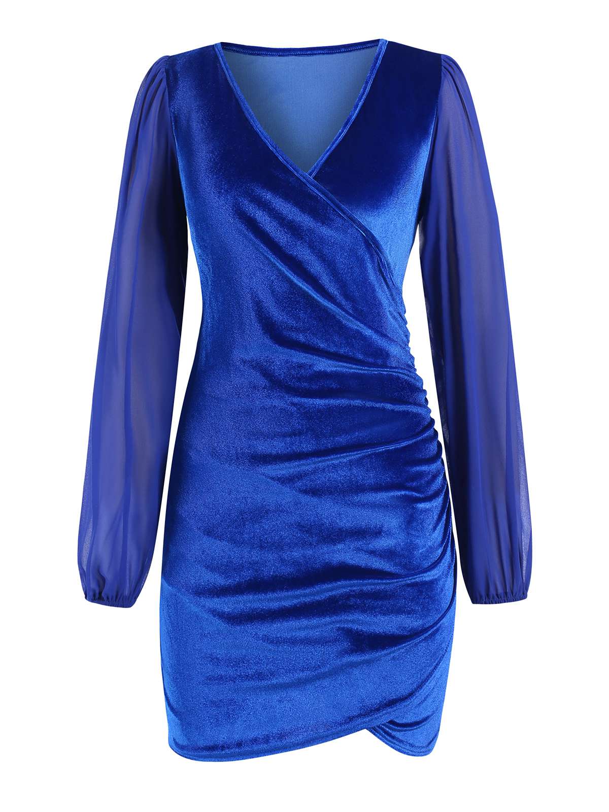 1960s Solid Sheer Sleeves V-Neck Velvet Dress - Image 9