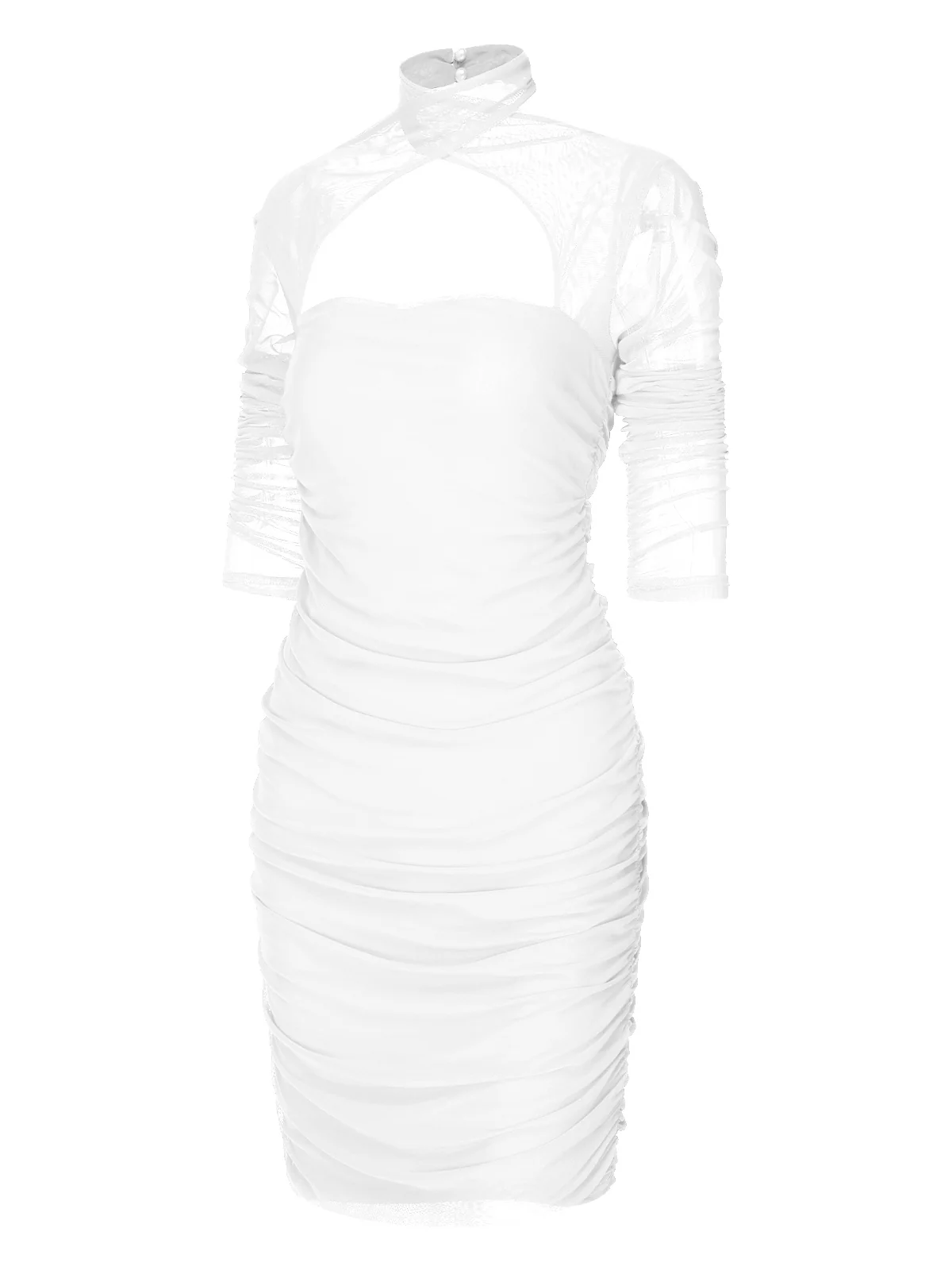 1960s Solid Sheer Wrinkle Halter Bodycon Dress - Image 10
