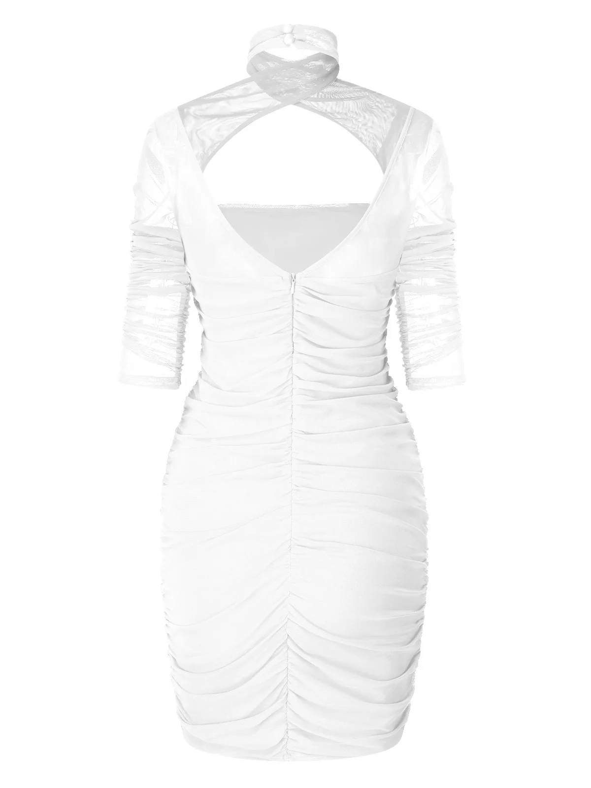 1960s Solid Sheer Wrinkle Halter Bodycon Dress - Image 11