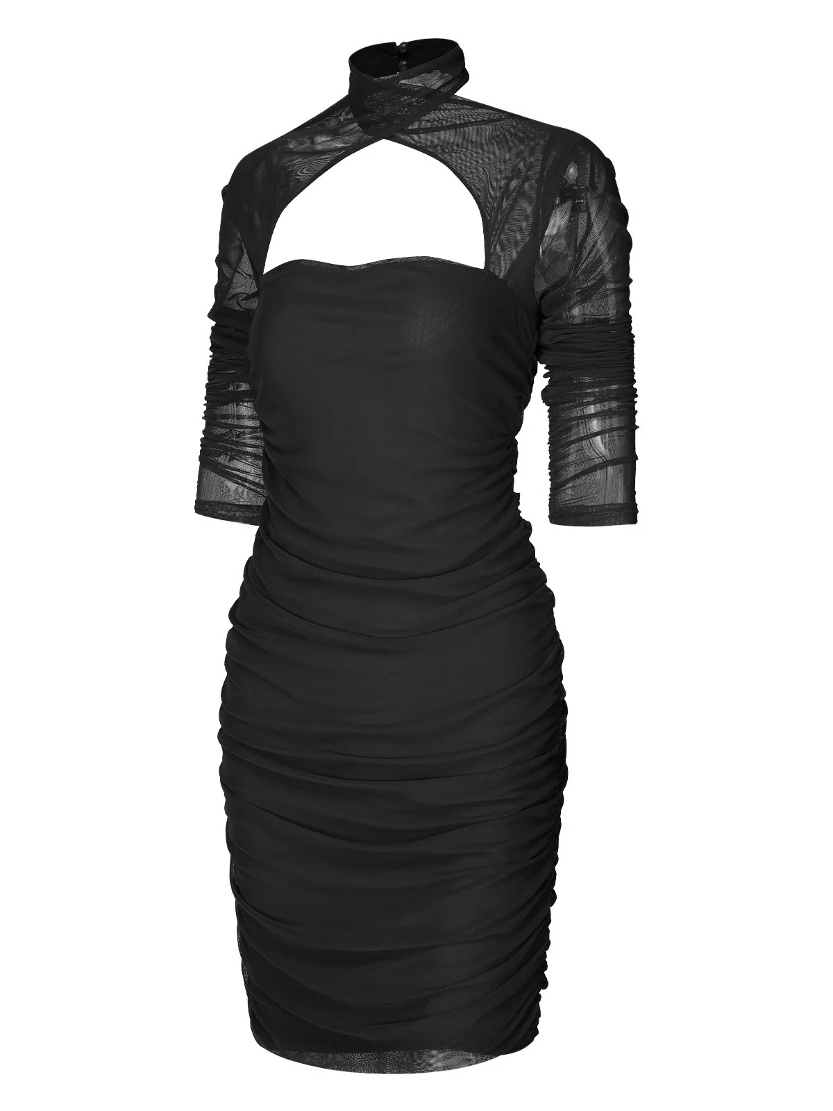 1960s Solid Sheer Wrinkle Halter Bodycon Dress - Image 2