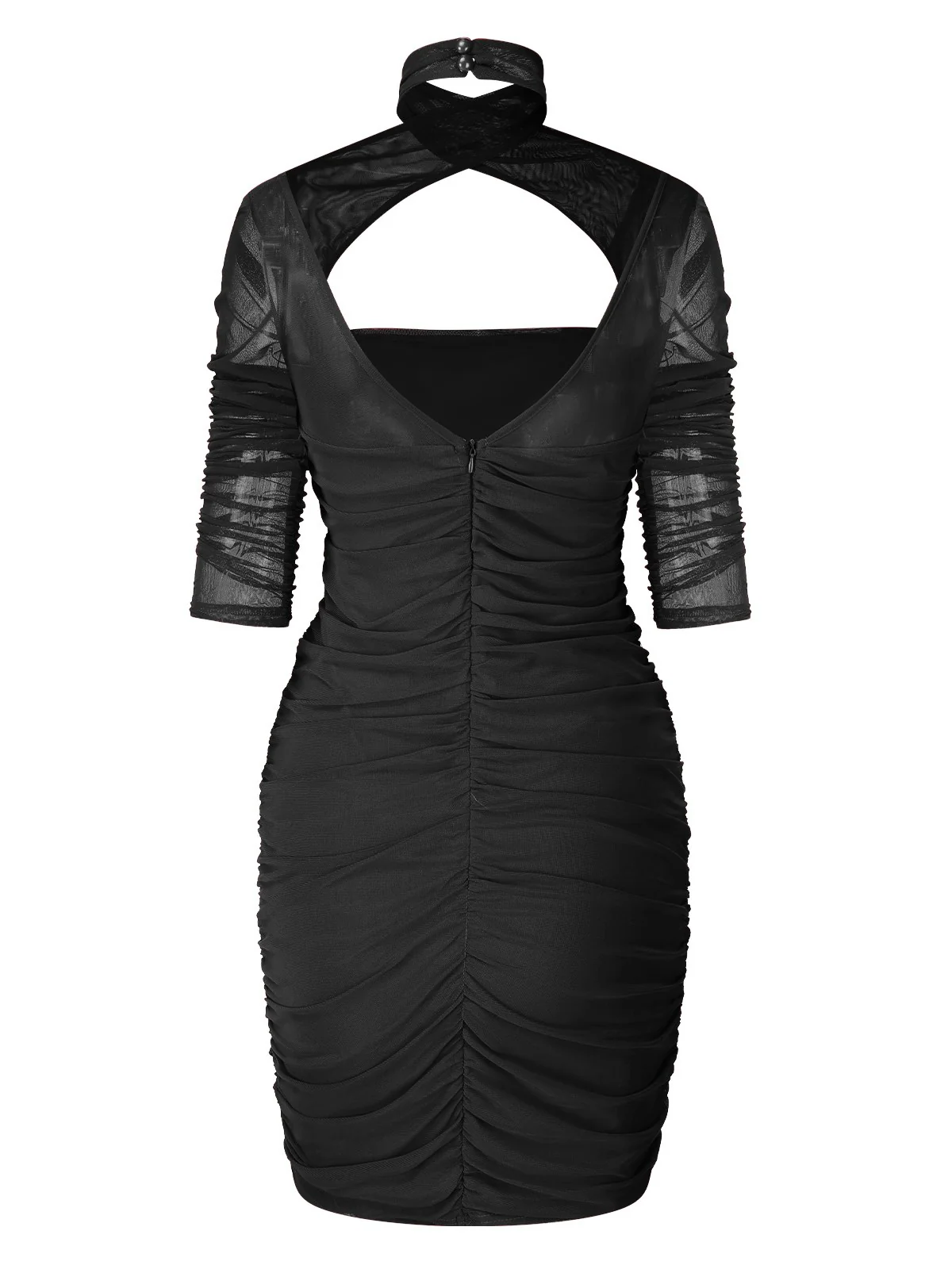 1960s Solid Sheer Wrinkle Halter Bodycon Dress - Image 3