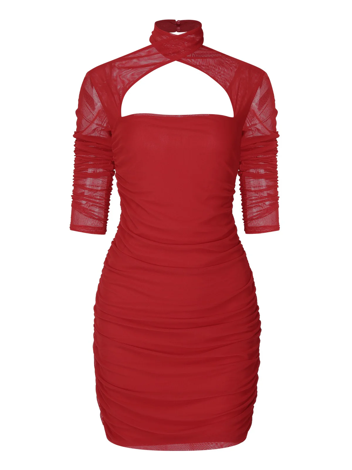 1960s Solid Sheer Wrinkle Halter Bodycon Dress - Image 5