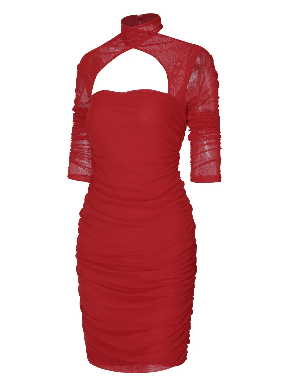 1960s Solid Sheer Wrinkle Halter Bodycon Dress - Image 6