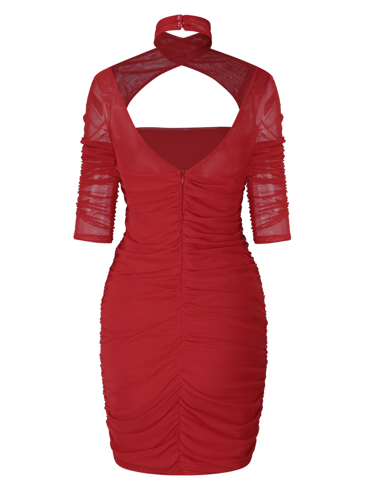 1960s Solid Sheer Wrinkle Halter Bodycon Dress - Image 7