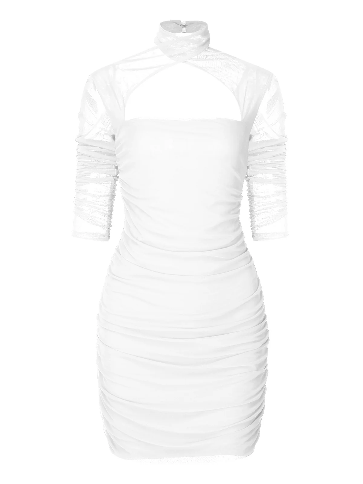 1960s Solid Sheer Wrinkle Halter Bodycon Dress - Image 9
