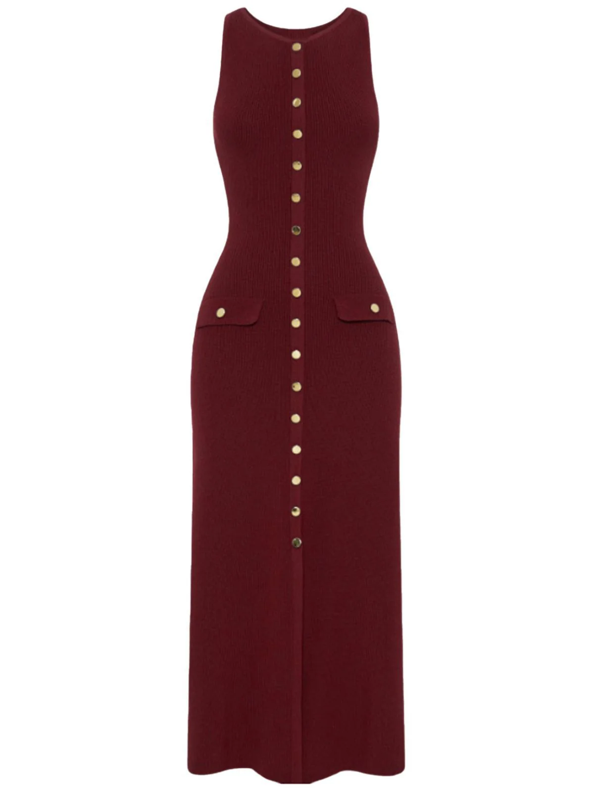 1960s Solid Sleeveless Single-Breasted Knitted Dress - Image 2