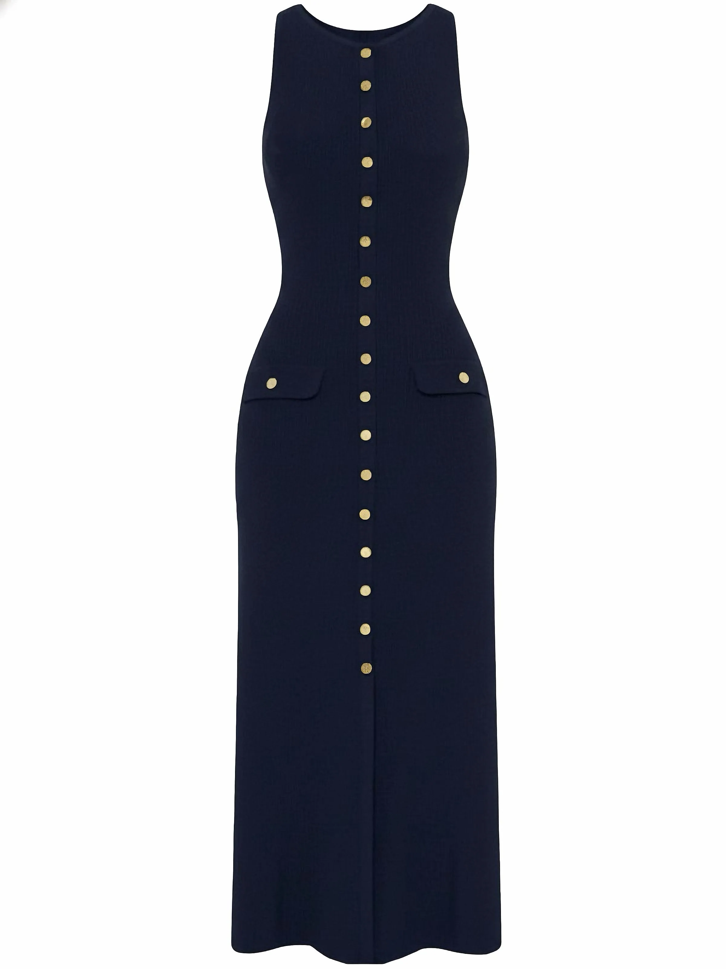1960s Solid Sleeveless Single-Breasted Knitted Dress - Image 4