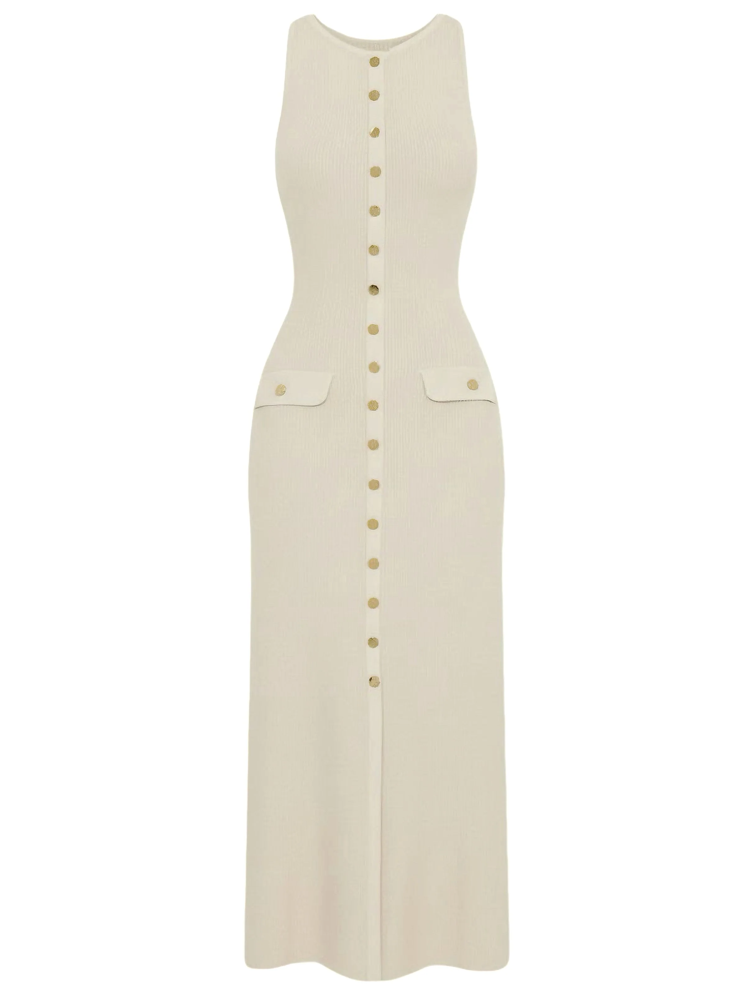 1960s Solid Sleeveless Single-Breasted Knitted Dress - Image 6