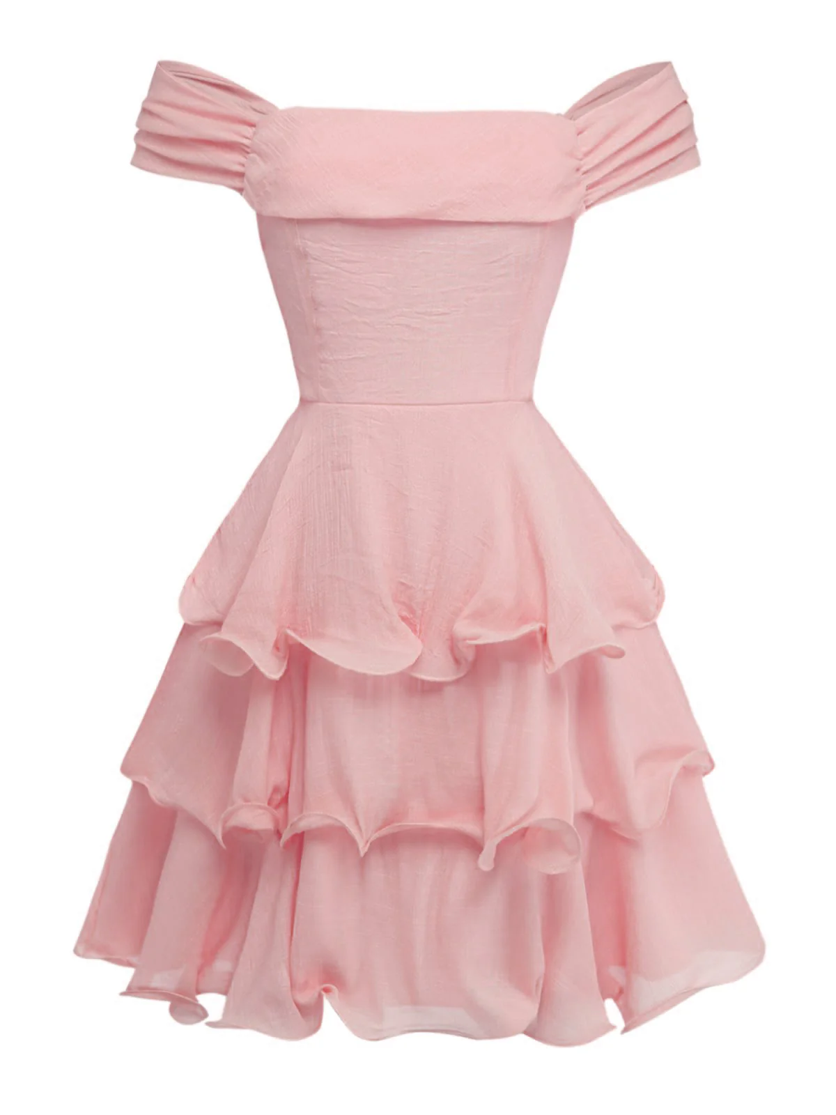 1960s Solid Strapless Backless Ruffle Cake Dress - Image 6