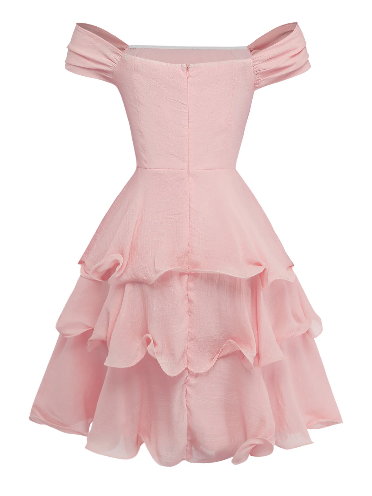 1960s Solid Strapless Backless Ruffle Cake Dress - Image 7